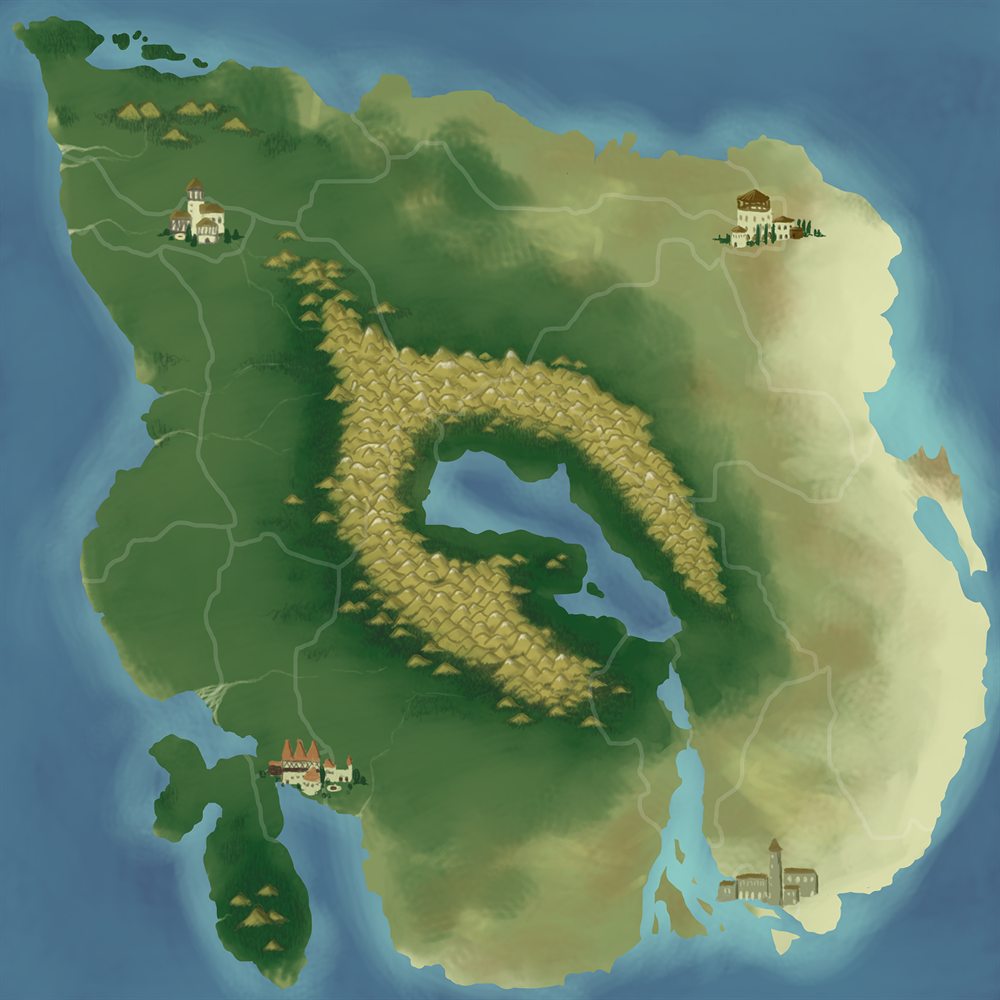Illustrated map of the medieval world being built for Lane Wars